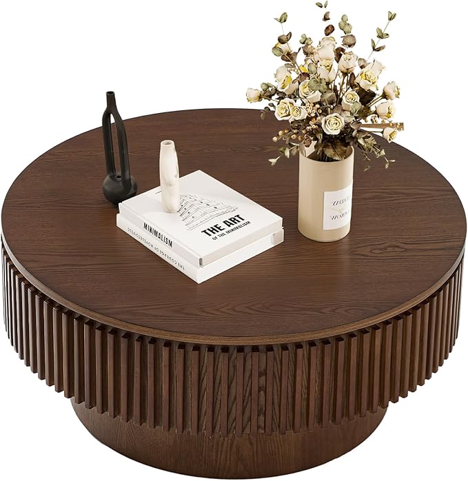 LKTART Round Coffee Table for Living Room, Accent Fluted Drum Coffee Table by LKTART