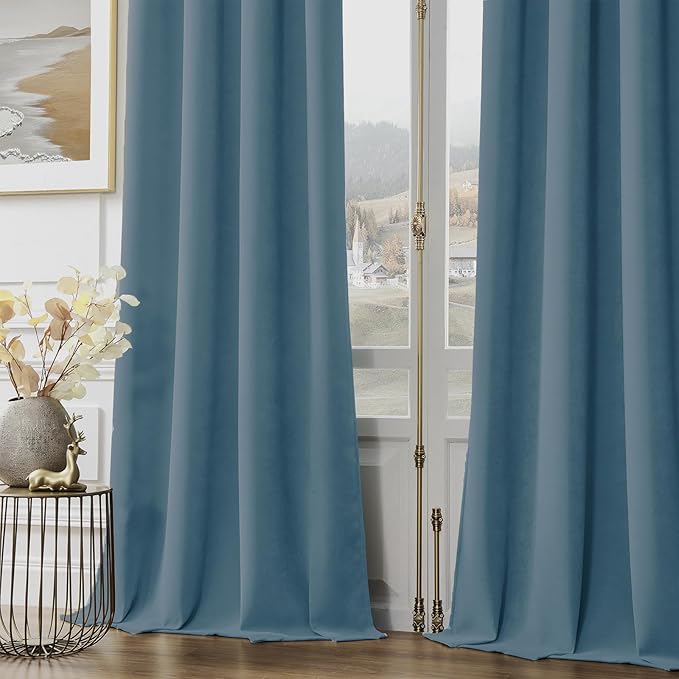 Joydeco Greyish Blue Velvet Curtains 90 Inches 2 Panels, Luxury Thermal - Image 3
