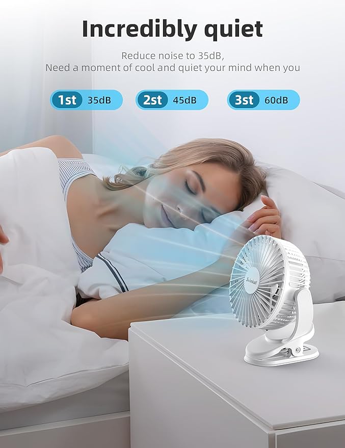 Svinkal usb Personal Clip on Fan 2400mAh Battery Operated 6in, Type C, 3 Speed - Image 3