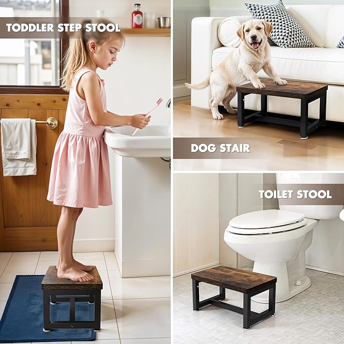 Step Stool, NomNest Height-Adjustable Wooden Step Ladder Metal Foot Stool Small - Image 6
