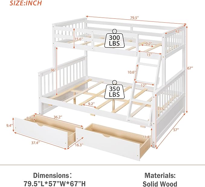Merax Wood Bunk Bed with Drawers, Convertible Wood Bunk Bed with Ladders and - Image 2