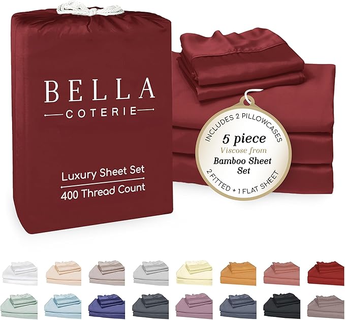 Bella Coterie Luxury Bamboo Viscose Split King Size Sheet Set | 2 Fitted Sheets by BC