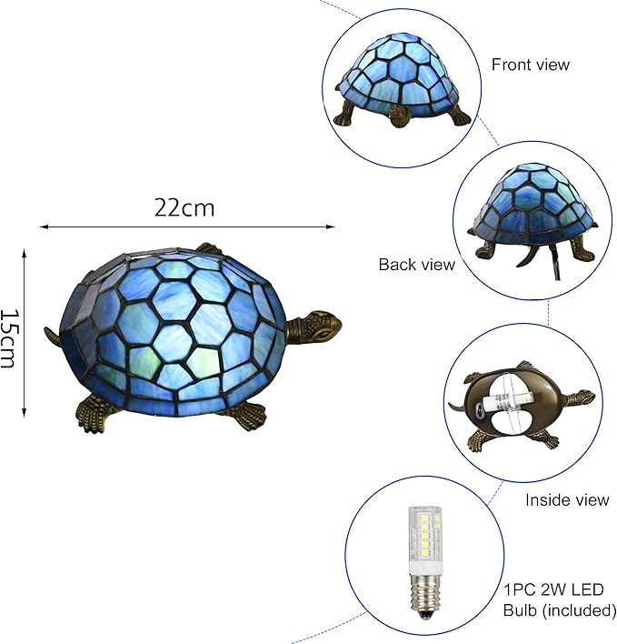 A0020 Turtle Tiffany Style Accent Table Lamp Handmade Stained Glass Animal - Image 4