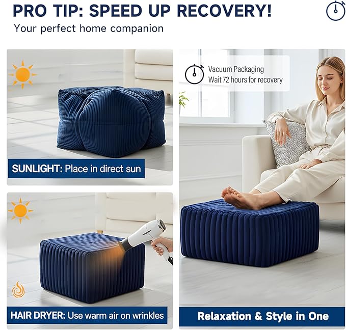 Tiita Suqre Stuffed Pouf Ottoman, Stripe Poufs 21×21×10 inch - Image 9
