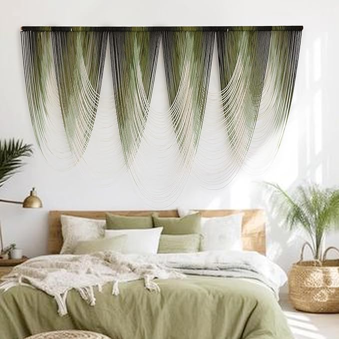 Macrame Wall Hanging Dip-Dyed Large Macrame Wall Decor Yarn Tapestry 57" W x - Image 3