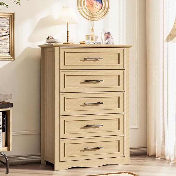 Farmhouse 5 Drawers Dresser, 45.5" H Modern Country Storage Dressers by LegacyAmerhomeDirect