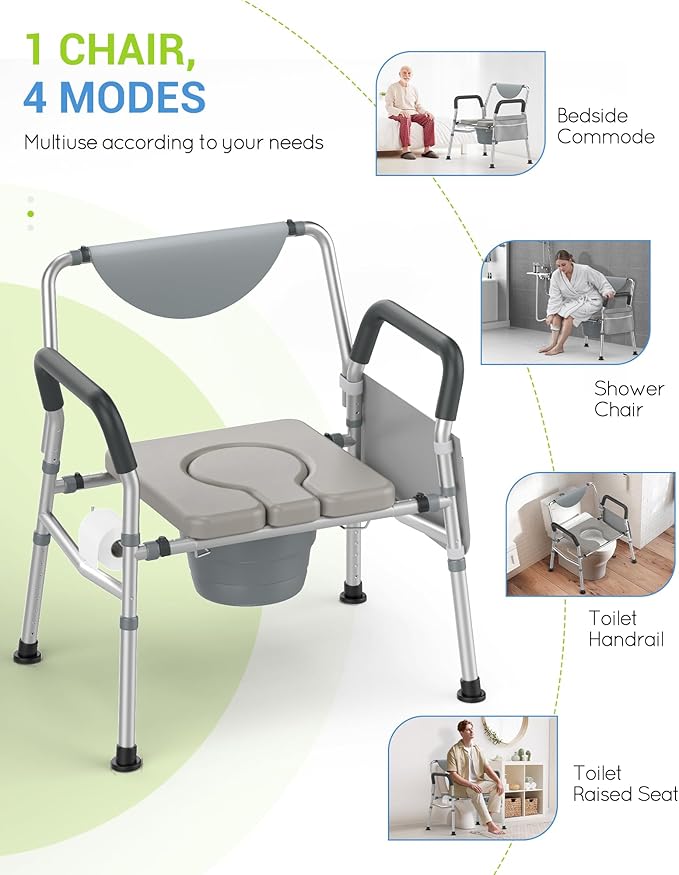 Heavy Duty Bariatric Commode, 4-in-1 Portable Bedside Commode or Over-Toilet - Image 5