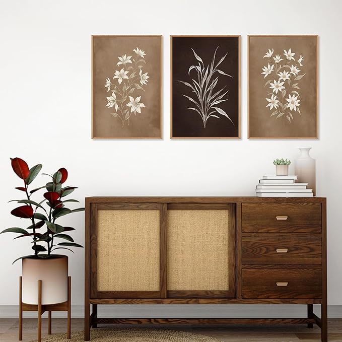 LHIUEM Large Vintage Neutral Botanical Framed Wall Art Set, Nature Wildflower - Image 4