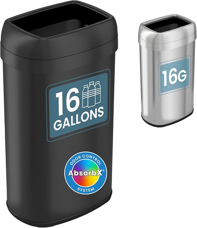 iTouchless 16 Gallon / 61 Liter Open Top Kitchen Trash Can & Recycle Bin by iTouchless