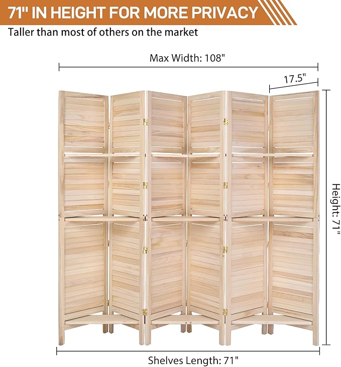 Bonnlo Wood Room Divider Privacy Screen, 5.9 Ft Tall Folding Partition Wall - Image 2