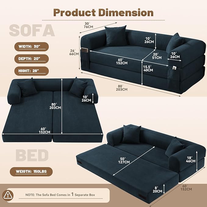 Convertible Sleeper Sofa Bed, Corduroy Pull Out Couch - Image 3