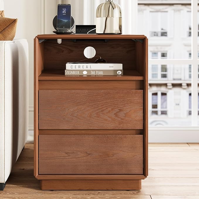 Solid Wood Nightstand Set of 2, Natural Wood Night Stand - Image 4