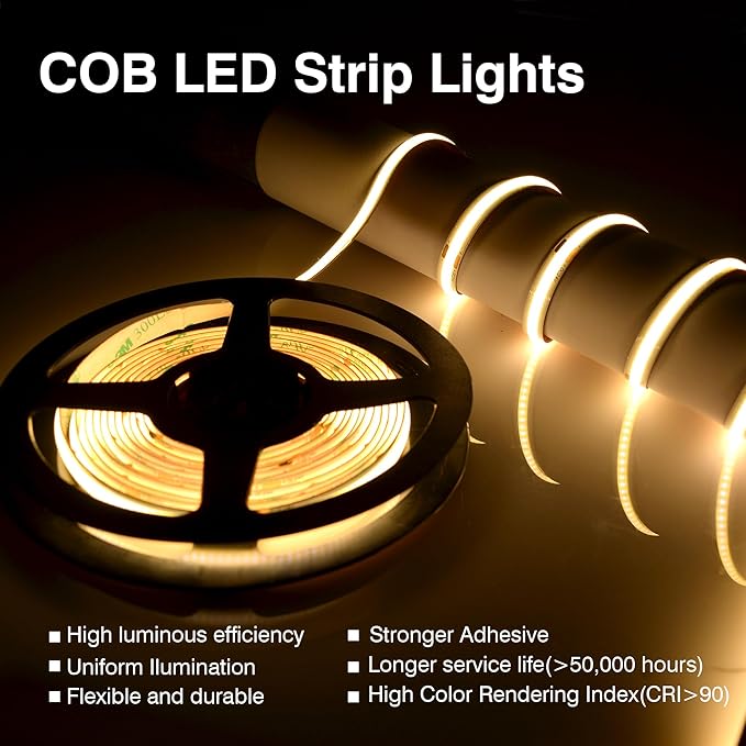 COB LED Strip Lights Warm White, 24V Dimmable led Light Strip KIT - Image 3