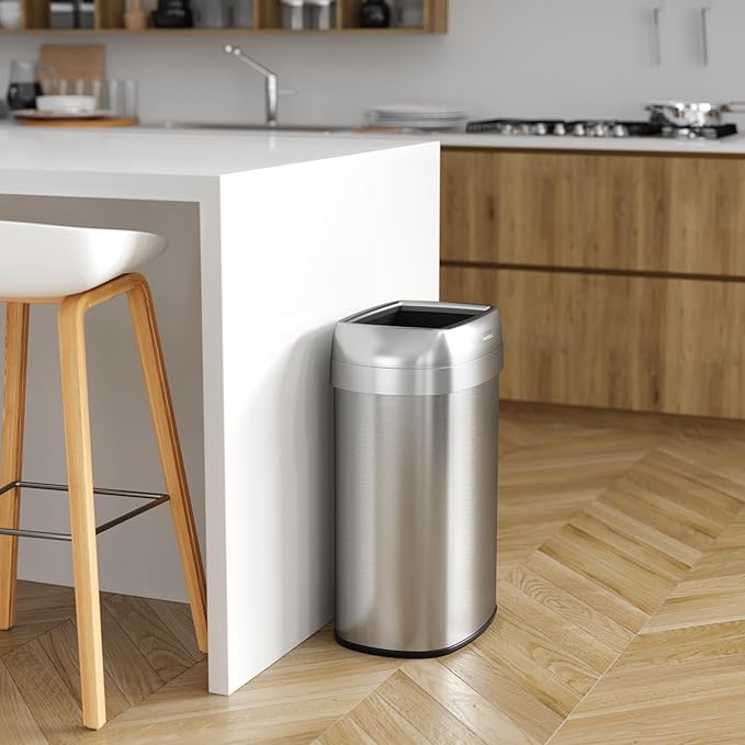 iTouchless 13 Gallon / 50L Open Top Trash Can, Oval Stainless Steel - Image 4