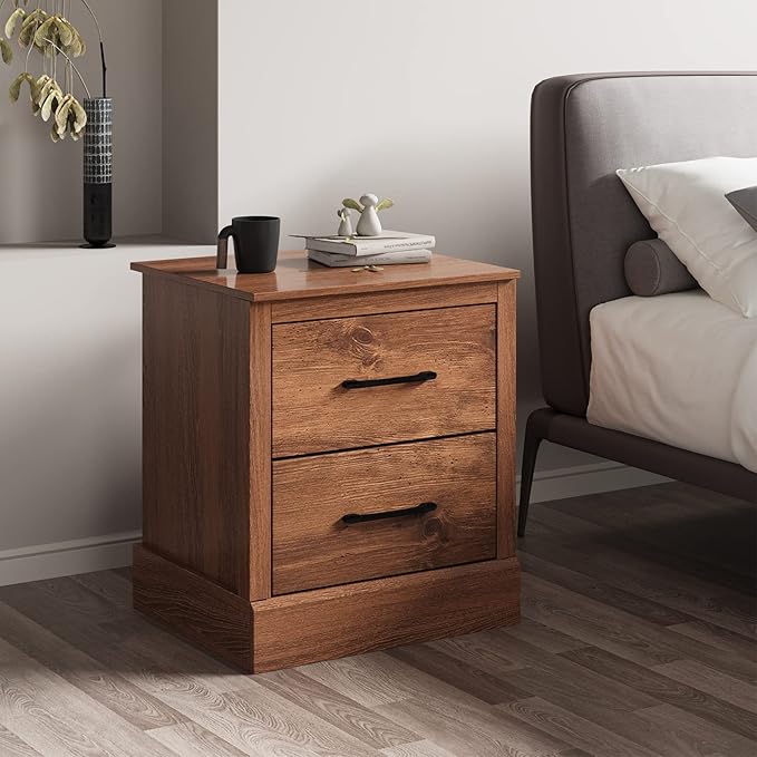 Giantex Farmhouse Nightstand Set of 2, Wood Bedside Table - Image 2