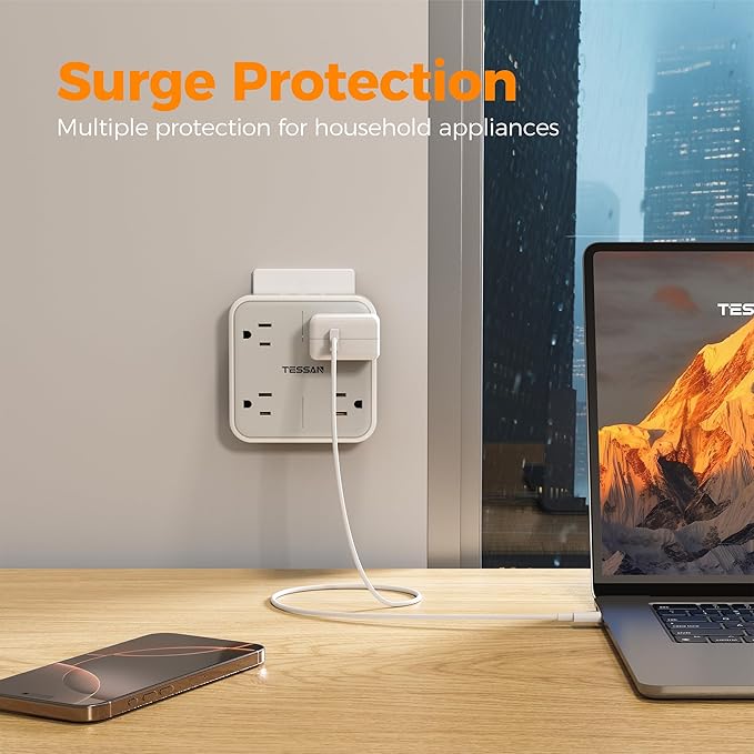 Surge Protector Outlet Extender, TESSAN Multi Plug Adapter - Image 3