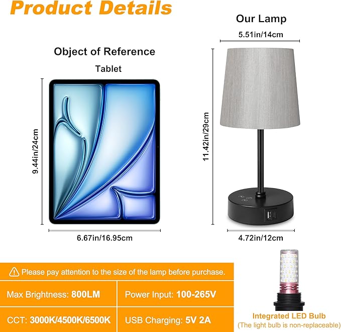 Ascher Small Bedside Table lamp, RGB Color Changing Lamps, 3 Color Temperatures - Image 5