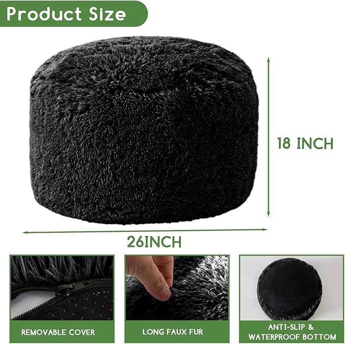 HIGOGOGO Round Stuffed Pouf Ottoman, Long Faux Fur Poufs - Image 3