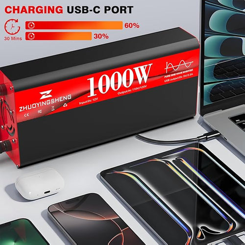 1000W Pure Sine Wave Inverter 12V DC to 120V AC Car Power Inverter - Image 2