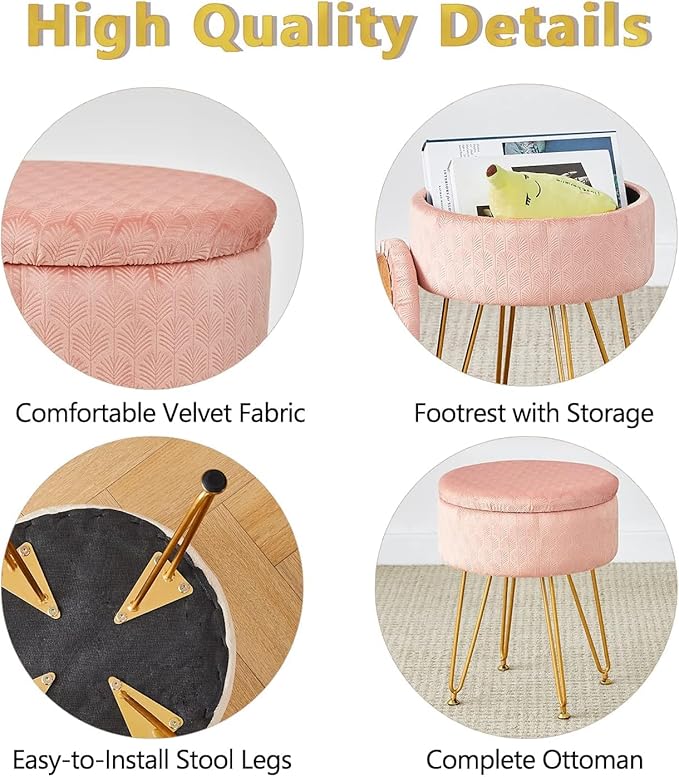 Cpintltr Foot Stool Velvet Storage Ottoman - Image 5