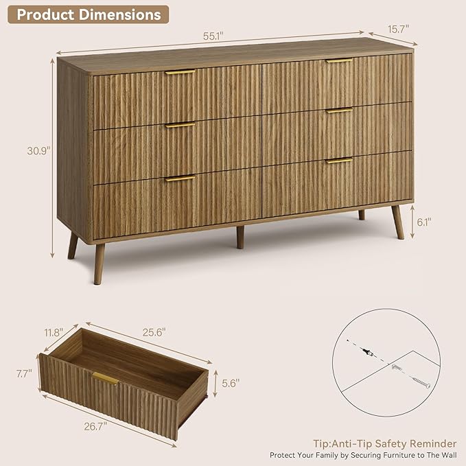 CARPETNAL Fluted 6 Drawer Dresser - Image 2