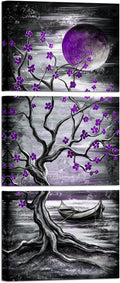 KREATIVE ARTS 3 Piece Full Moon Tree Canvas Wall Art Modern Abstract Black and by KREATIVEARTS