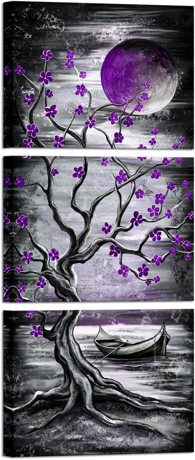 KREATIVE ARTS 3 Piece Full Moon Tree Canvas Wall Art Modern Abstract Black and by KREATIVEARTS
