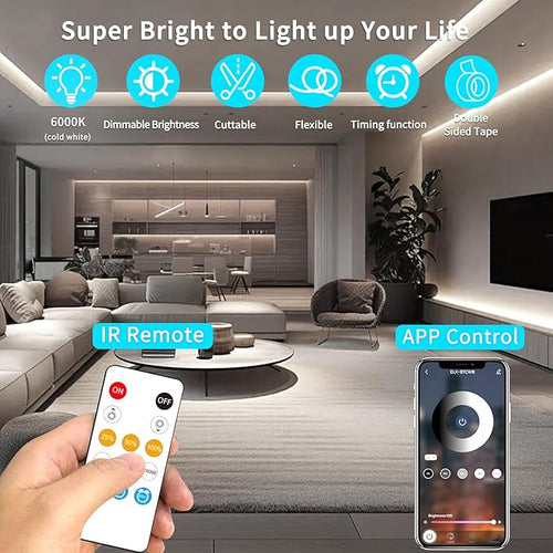 16.4ft COB LED Strip Lights 6000K White Dimmable DC 24V Flexible LED Tape Light - Image 2