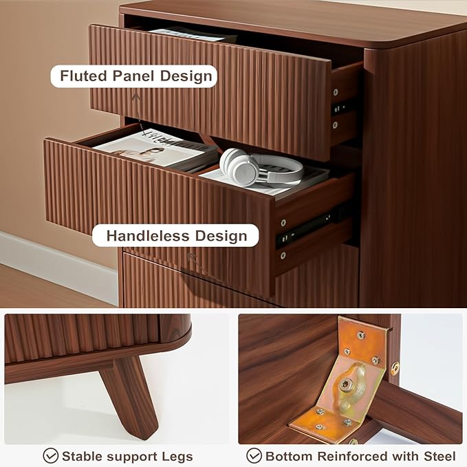 Fluted 5 Drawers Dresser for Bedroom, Curved Profile Design, Wood Drawer - Image 6