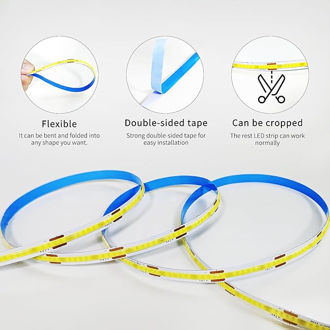 32.8ft COB LED Strip Lights 6000K White Dimmable DC 24V Flexible LED Tape Light - Image 6