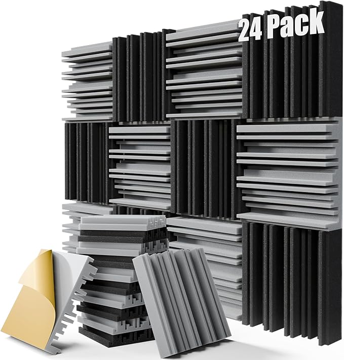 ZELMINE Upgrade 24 pack Self-adhesive Sound Proof Foam Panels, Decorative by ZELMINE