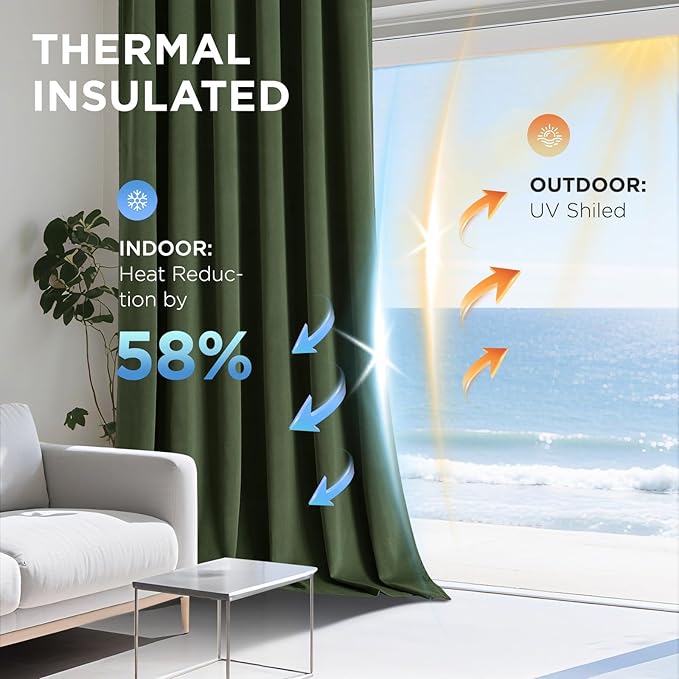 Joydeco Olive Green 100% Blackout Curtains 120 Inch 2 Panels, Luxury Thermal - Image 5