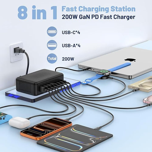 200W USB C Charging Station, 8-Port GaN USB C Charger Block, PD 65W Desktop - Image 2