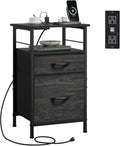 WLIVE Nightstand with Charging Station, Side Table with 2 Fabric Drawers by WLIVE