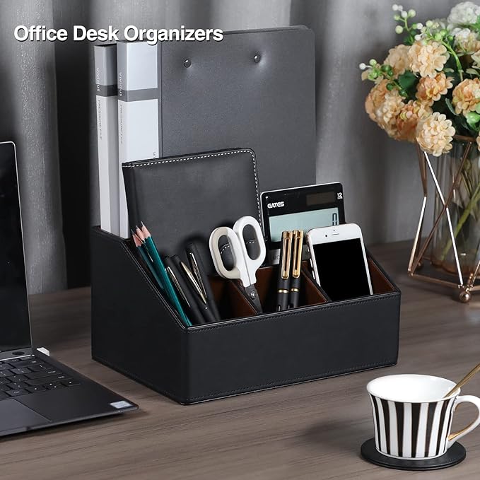 MEIBOOCH PU Leather Desk Organizer, Luxury Remote Control Holder - Image 2