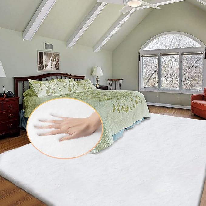 White Washable Faux Fur Area Rug by ORINOVA