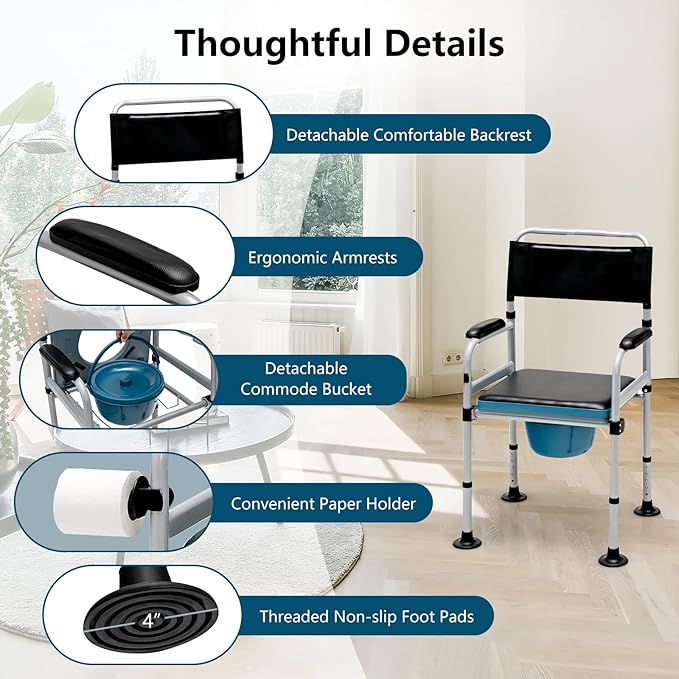 Goplus 4-in-1 Folding Bedside Commode, 440lbs Commode Chair - Image 8
