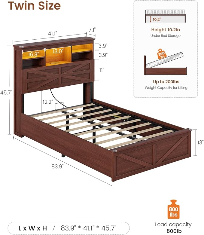 AOGLLATI Farmhouse Twin Bed Frame - Image 2