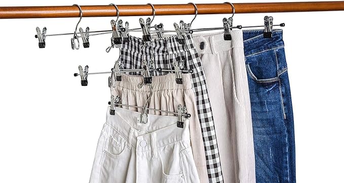 Amber Home 12 Pack Heavy Duty Add on Metal Pants Skirt Hangers, Stackable - Image 6