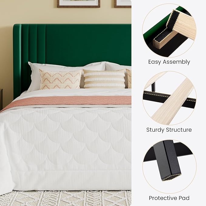 SHA CERLIN Full Size Velvet Upholstered Platform Bed Frame - Image 7