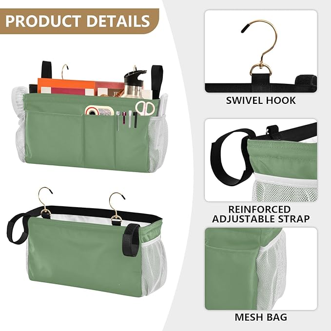 KOPIRIT Blue Gray Bedside Caddy Storage Bag Bedside Organizer - Image 5