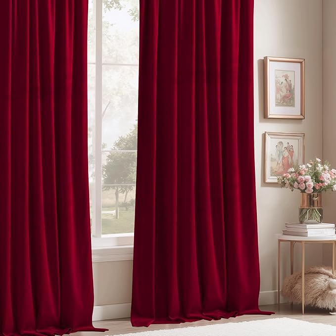 StangH Red Curtains 105 inches Long Luxurious Velvet Drapes - Image 7