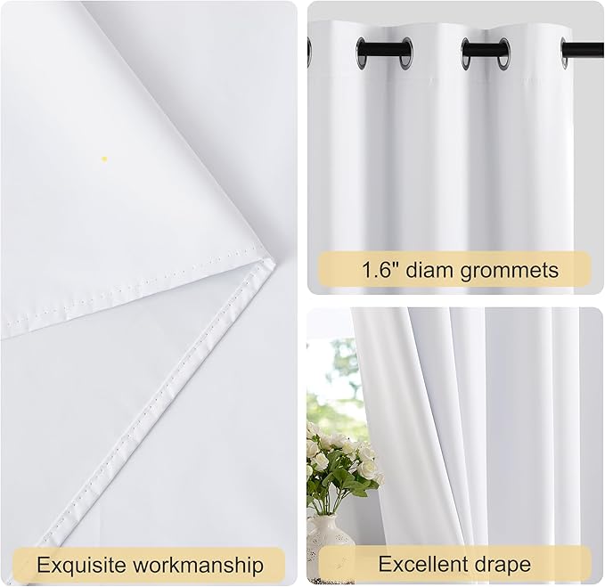 NICETOWN 100% Blackout White 120 inch Long Curtains - Image 2