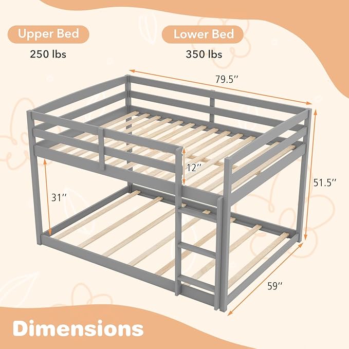 KOMFOTT Low Bunk Bed Full Over Full, Solid Wood Full Bed Frame - Image 2