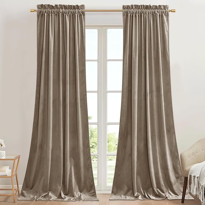 StangH Camel Beige Living Room Velvet Curtains 96 inches Room Darkening Decor by StangH
