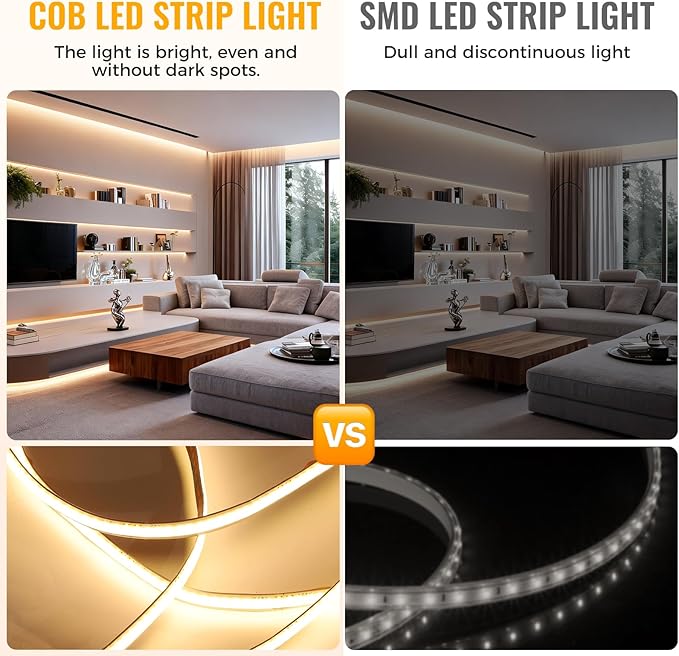 40Ft COB LED Strip Lights, Warm White 3000K Dimmable LED Light Strip - Image 2