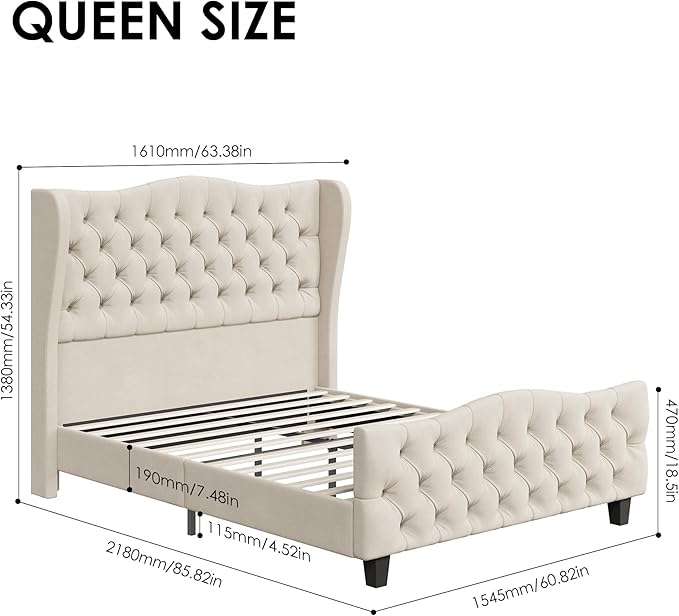 Keyluv Queen Size 54.3” Tall Platform Bed Frame - Image 2