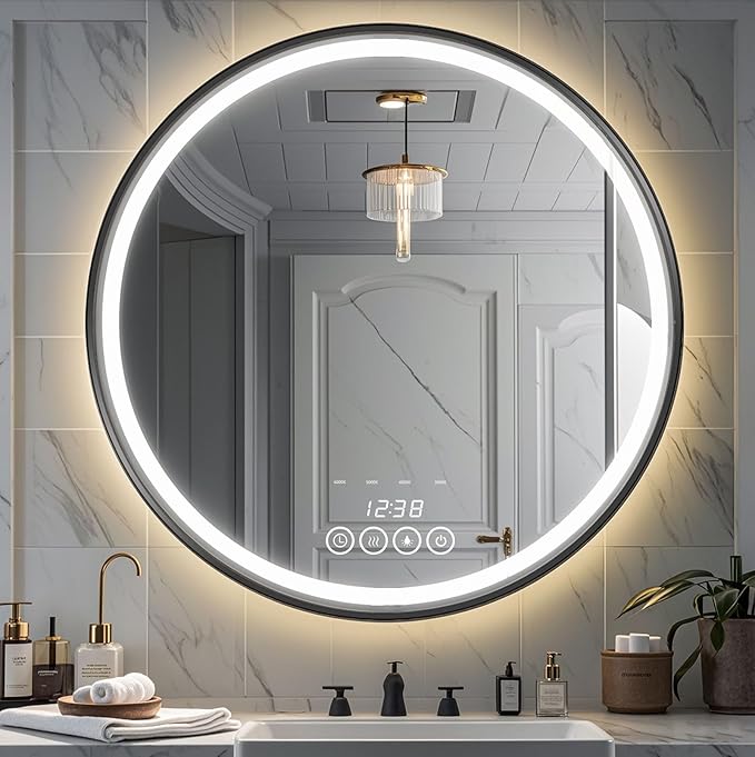 28 Inch Wall-Mounted Round Bathroom Mirror by LIGHTINGUPYOURBEAUTY