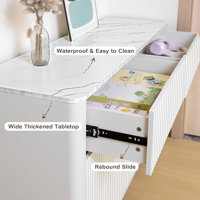 Fluted 6 Drawers Dresser for Bedroom, Wooden Dresser TV Stand, Wood Drawer - Image 6