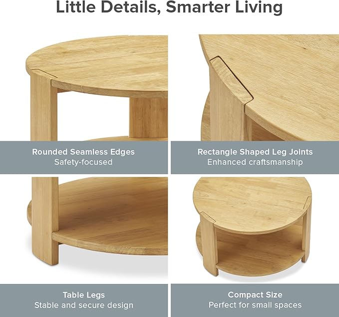mopio Logan Solid Wood 2-Tier Round Coffee Table, Modern Farmhouse Solid - Image 5
